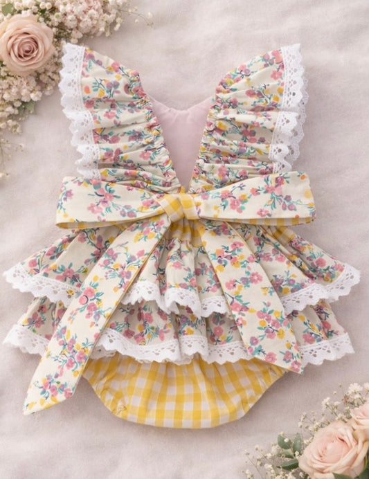 Honeybloom Lace Baby Romper | Handmade Boutique Baby Outfit | Strawberry Baby Girl Romper | Lace Ruffle Baby Clothes Newborn to 18-24 Months