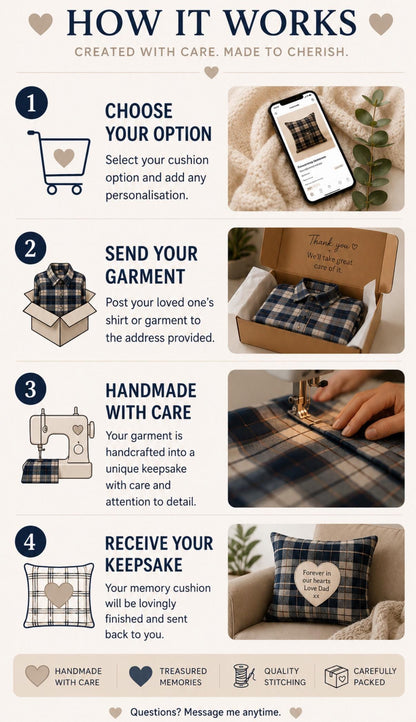 Memory Shirt Cushion | Keepsake Pillow From Loved One's Clothing